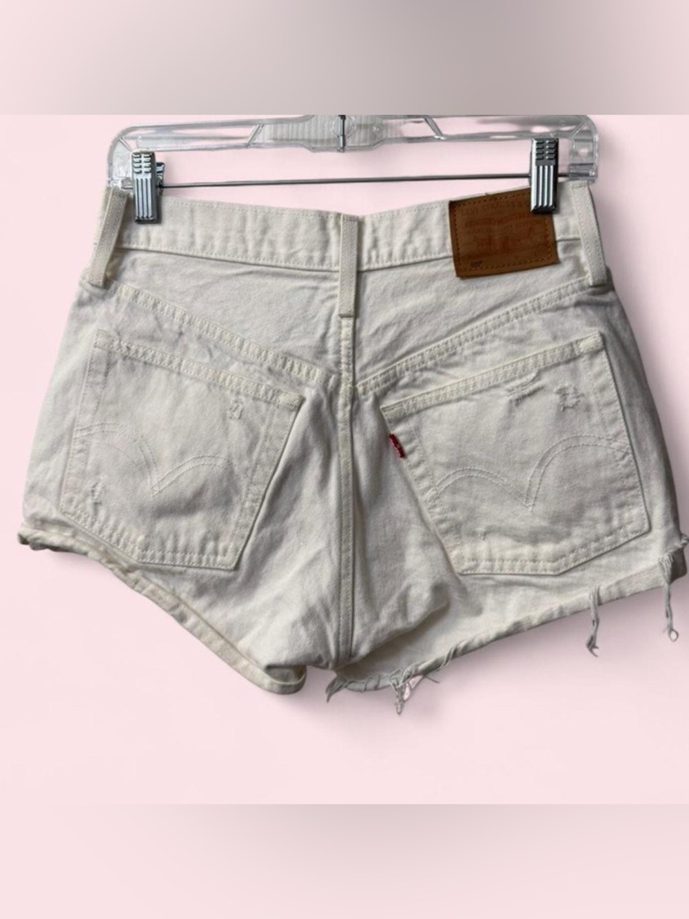 Women’s Levi’s 501 Cut Off High Waisted Denim Shorts Button Fly White 26